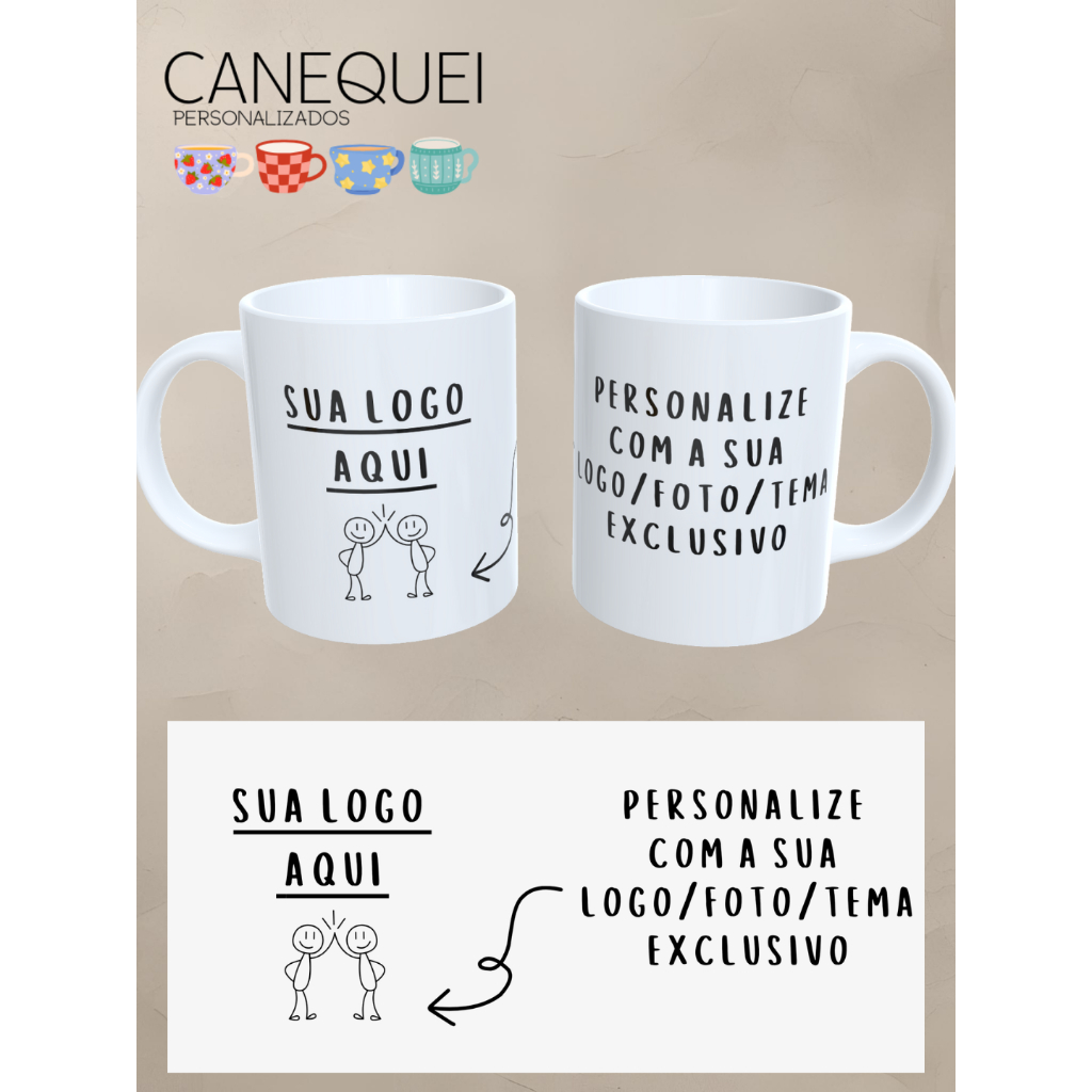 Kit Caneca Polímero Para Colorir Personalizada com sua Logo/Marca/Tema/Foto | Polímero 325 ML