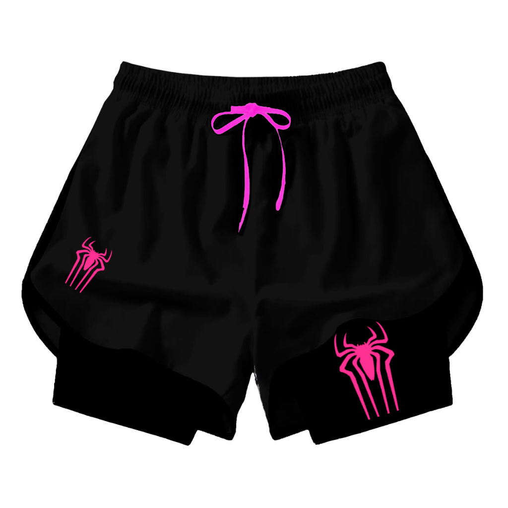 Short Feminino Treino Academia Compressão Dry Fit Aranhas Rosas