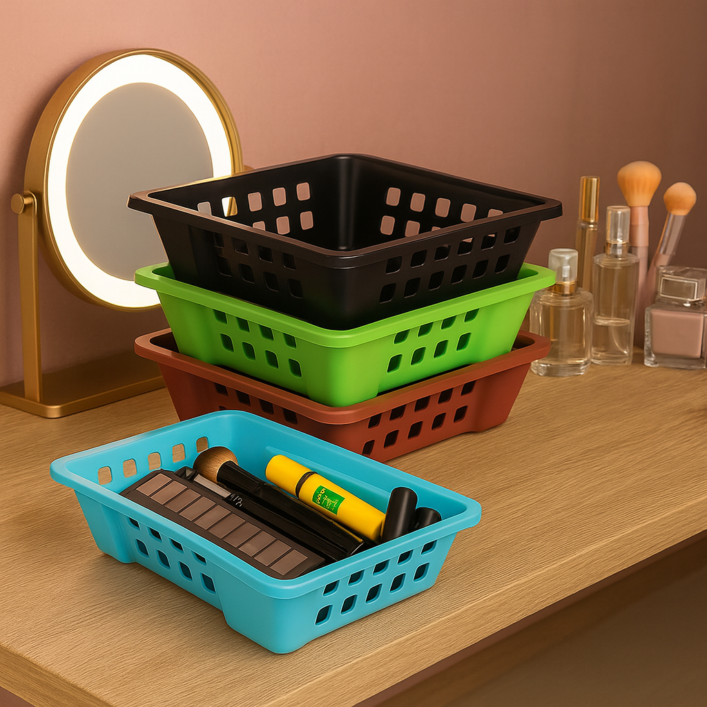 Kit Cestinho Cesto Multiuso Organizador 23x26x9cm Plástico Resistente Ideal Casa, Escritório e Lojas