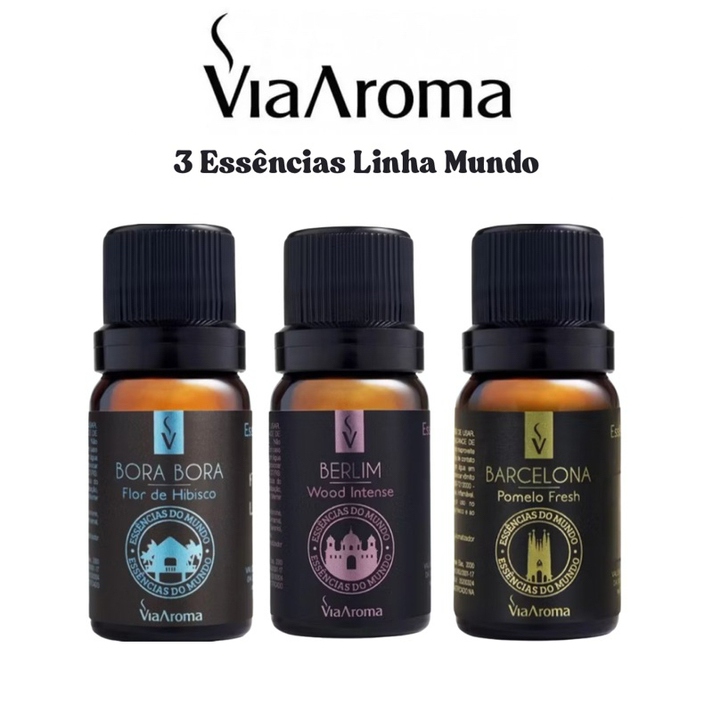 3 Essências Aromática Via Aroma Linha Mundo Para Difusor Eletrico