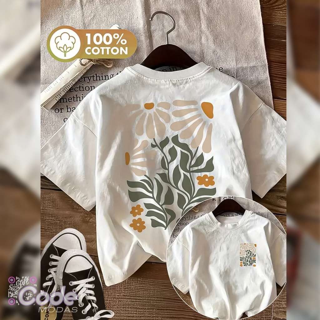 Camisa Camiseta T-Shirt Primavera Florida Estilo Vintage Algodão Aesthetic