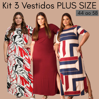 Kit 3 Vestidos Longos Plus Size Curve Festa Evangélico Social veste do 42 ao 58  Verão Feminino Sise em Oferta na Shopee