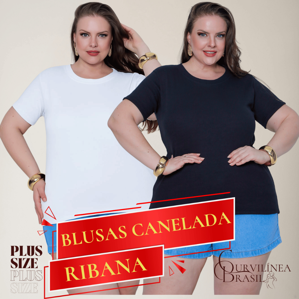 Blusa Plus Size Feminina Manga Curta Canelada Ribana Confortável  G1 ao G3