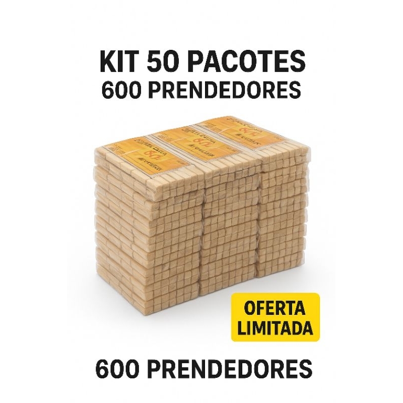 “Pacote Prendedor de Roupa Madeira | 12 Unidades | Forte e Durável | Varal e Roupas Pesadas | Kit 50 Pacotes” em Oferta na Shopee