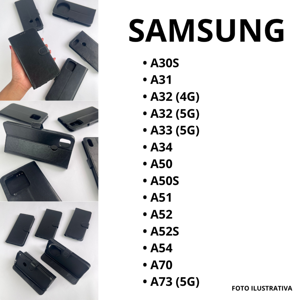 Capa Carteira Lisa Para Samsung A30S/ A31/ A32 4G/ A32 5G/ A33 5G/ A34/ A50/ A50S/ A51/ A52/ A52S/ A54/ A70/ A73 CF05.