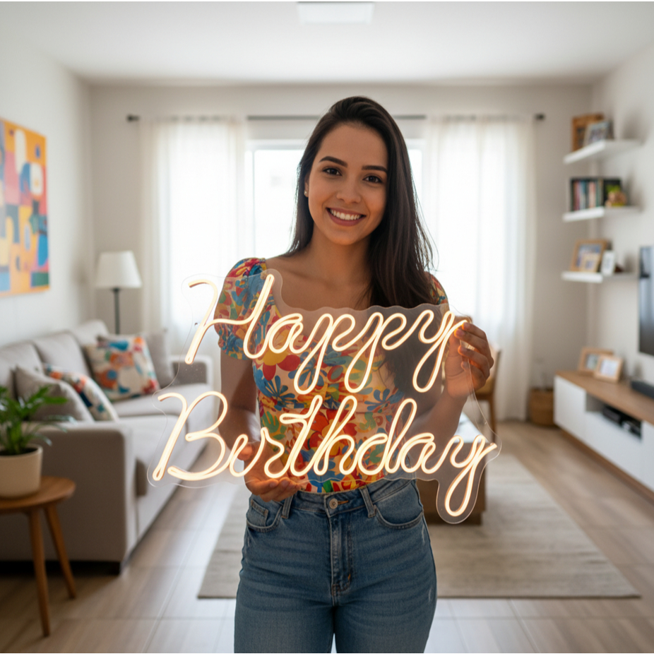 Luminária Painel Led Neon Happy Birthday 50x36 cm — imagem 2 de 2