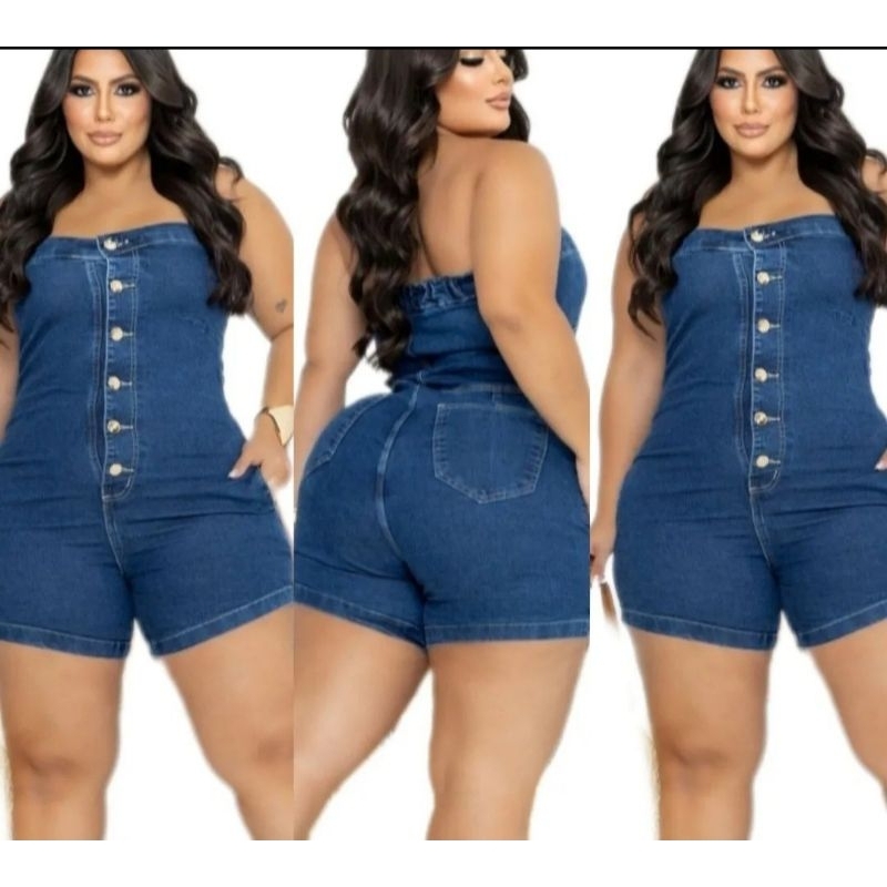 MACACÃO JEANS FEMININO COM LYCRA TAMARA QUE CAIA SEXYS COM LYCRA MODINHA BLOGUEIRA 46/48/50/52/54/56