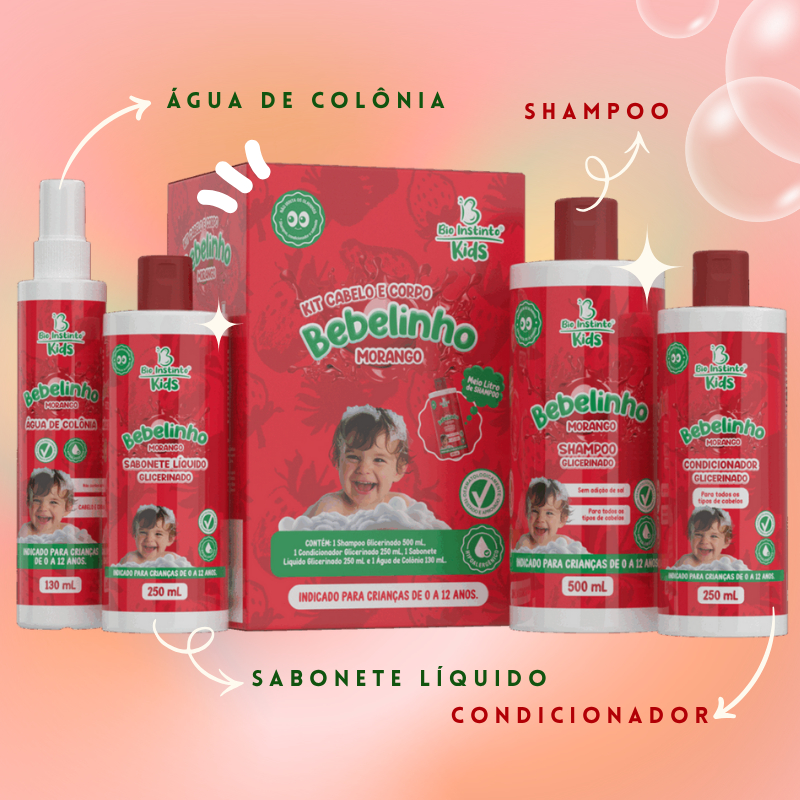Kit Infantil Bebelinho de Morango Cabelo e Corpo Bio Instinto - 4 Itens em Oferta na Shopee