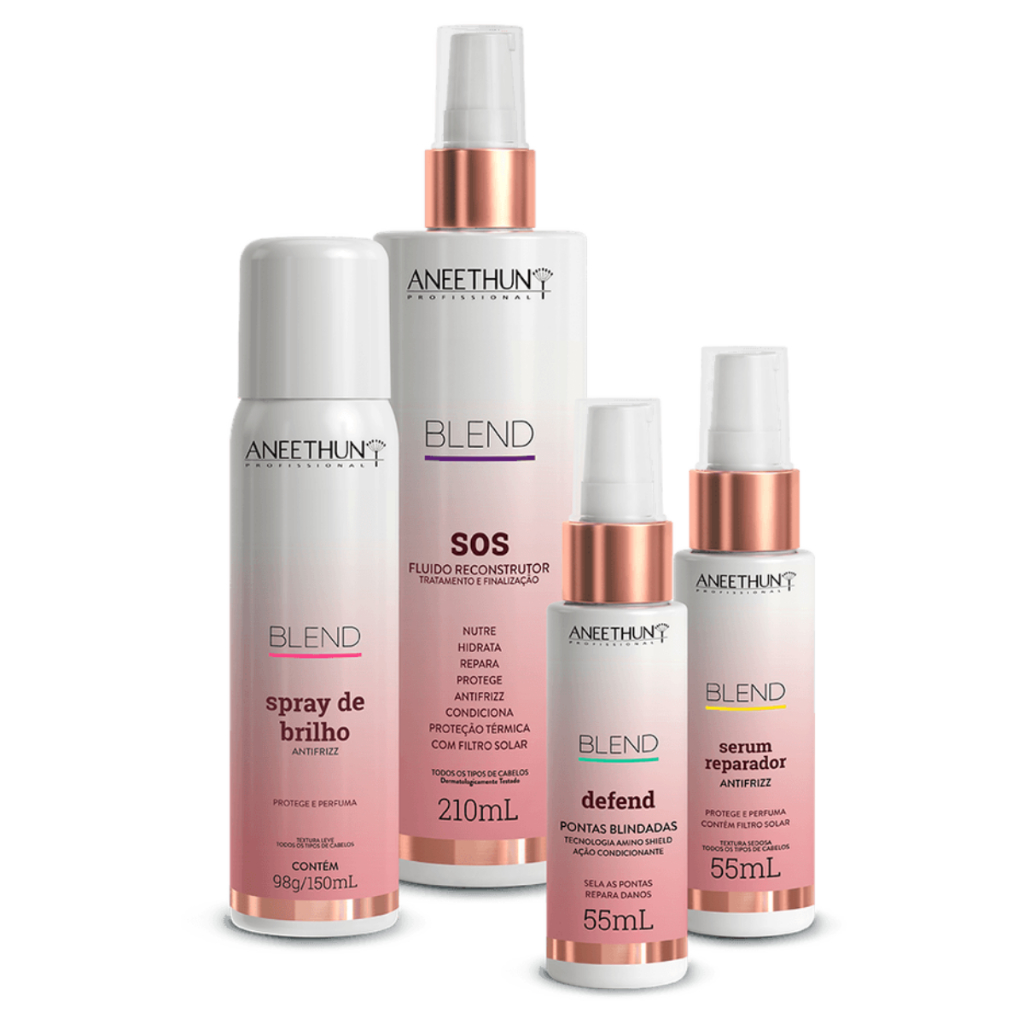 Kit Blend Spray de Brilho 150ml+Fluido Reconstrutor 210ml+Defend 55ml+Serum 55ml Aneethun