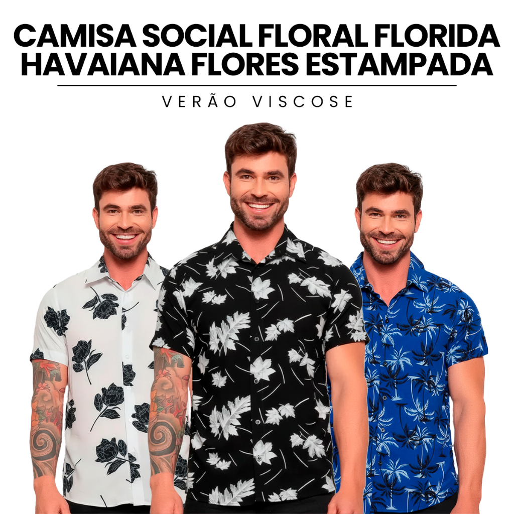 Camisa Social Floral Florida Havaiana Flores Estampada 2026 Lançamento Verão Viscose
