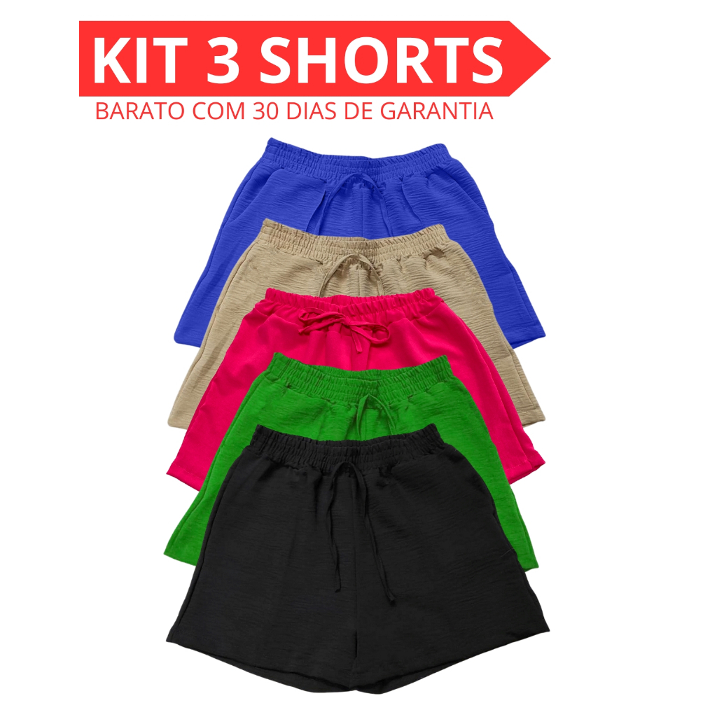 Kit 3 Shorts Feminino Basico Cintura Alta Confortável Curto Para o Calor Verão em Oferta na Shopee