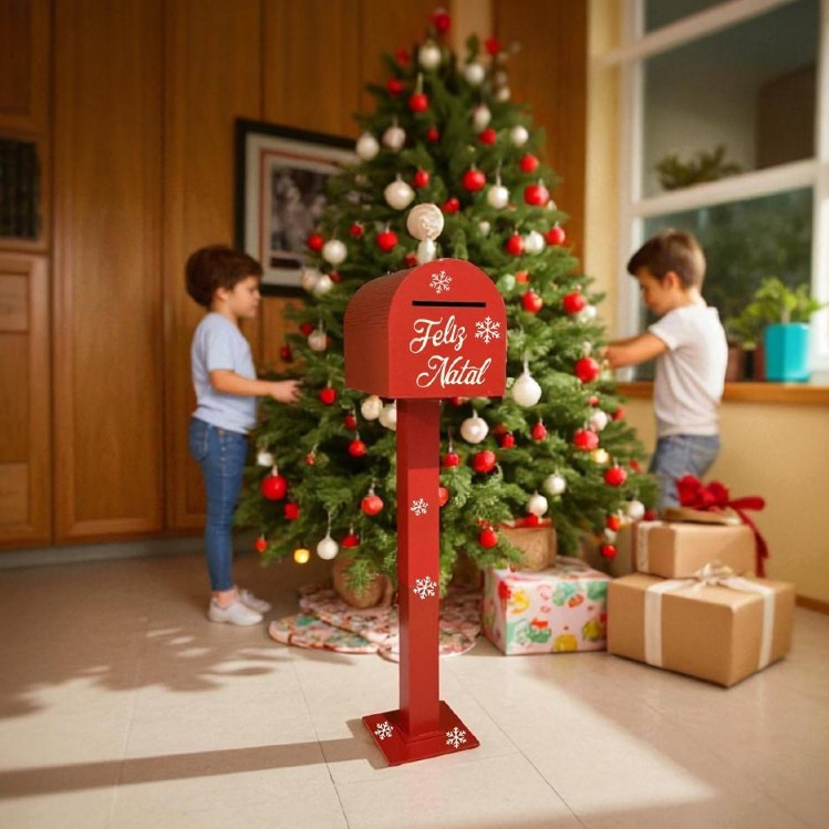 Enfeites De Natal Caixa De Correio Papai Noel MDF Com Pé De Chão Artesanato
