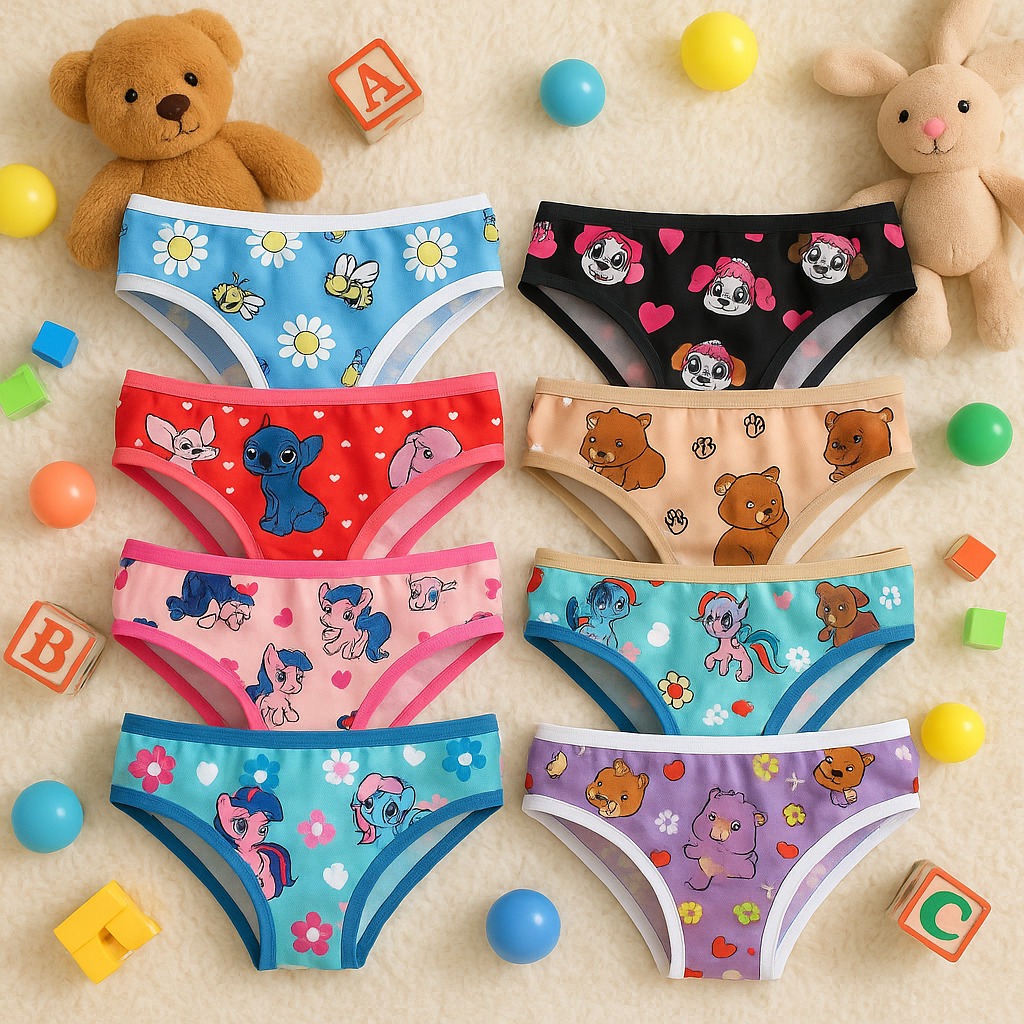 Kit Calcinhas Infantil Com Forro Algodão Estampas Divertidas Delicadas Menina Criança Dia a Dia