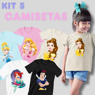 kit 5 Camiseta Infantil Princesas da Disney Alta Qualidade 100% Algodão Tendencia Envio Rápido