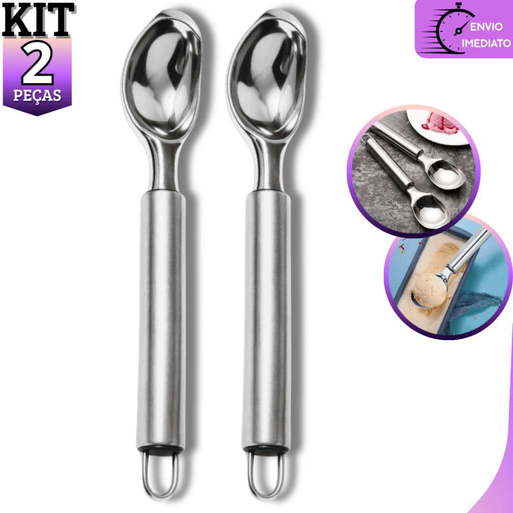 Kit 02 Colher Pegador De Sorvete E Açaí Concha Em Aço Inox 20,5cm Reforçada em Oferta na Shopee