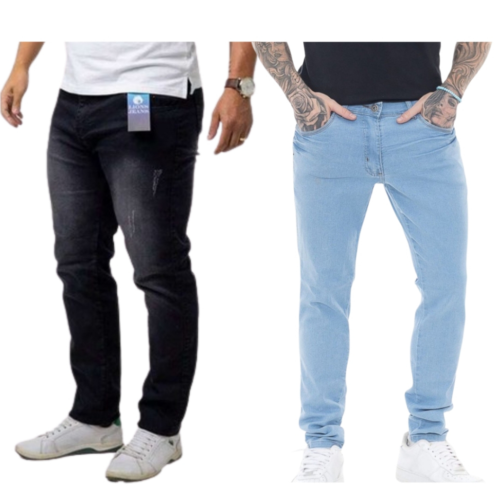 Calça Jeans Masculina Slim Preta Puído Azul Clara Lycra Elastano COPA DO MUNDO