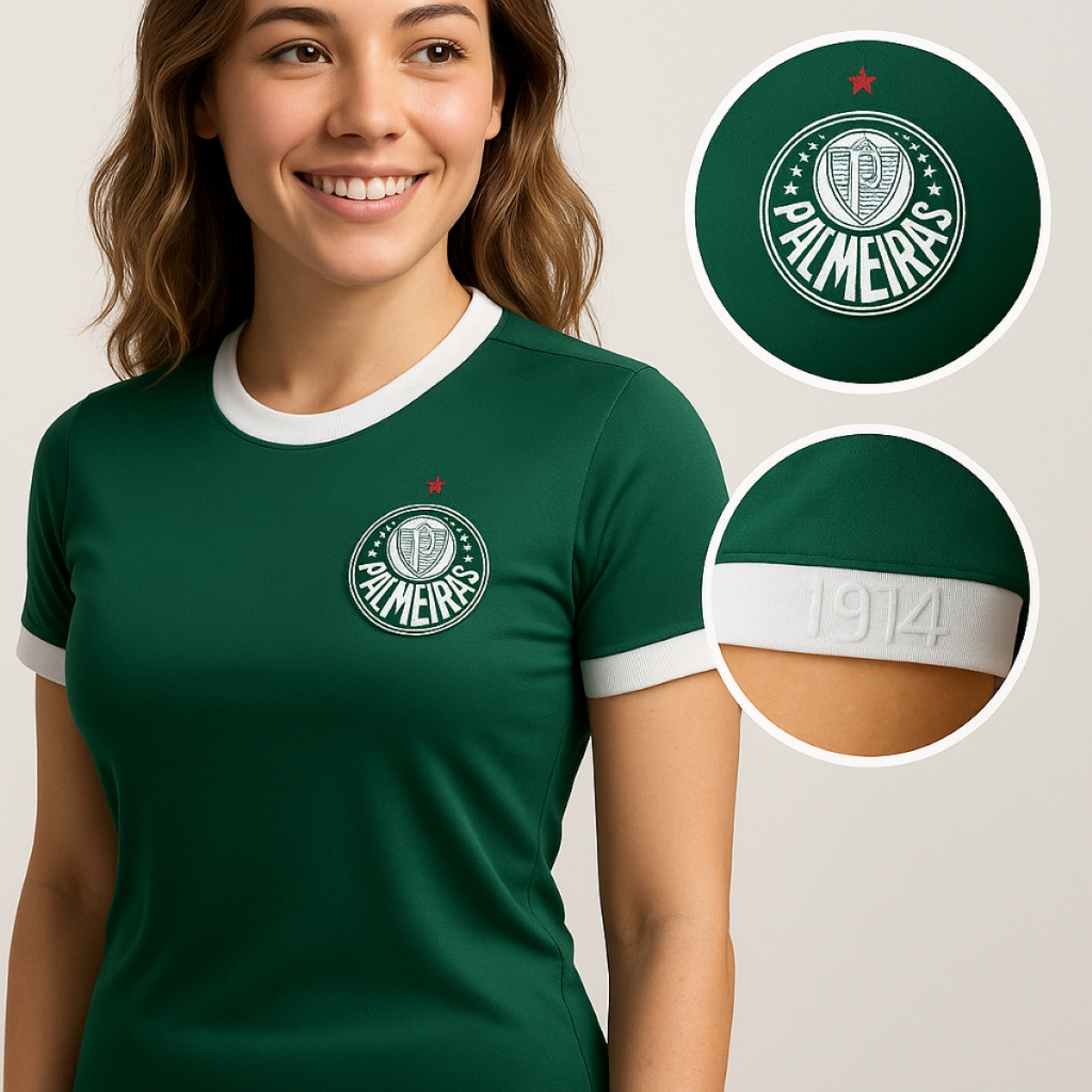 Camisa Palmeiras Feminina Home OU 1914 Verdão Campeão  DryFit Futebol Presente Manto Time Líder Torcedor