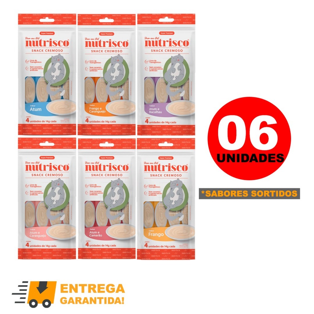 Petisco Cremoso Nutrisco Tipo Churu para Gatos Vários Sabores 6 Unidades 56gr cada-Envio Imediato