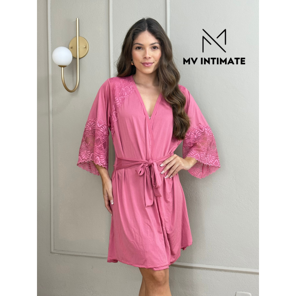 Robe Curto Luxo para Noiva em Microfibra Light com Detalhes em Renda em Oferta na Shopee