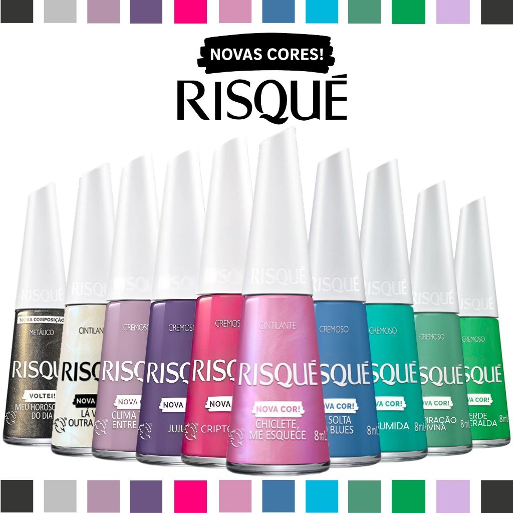 Kit 10 Esmaltes Risqué Novas Cores Coleção Nova Voltei Risqué Cremoso Metálico Atacado