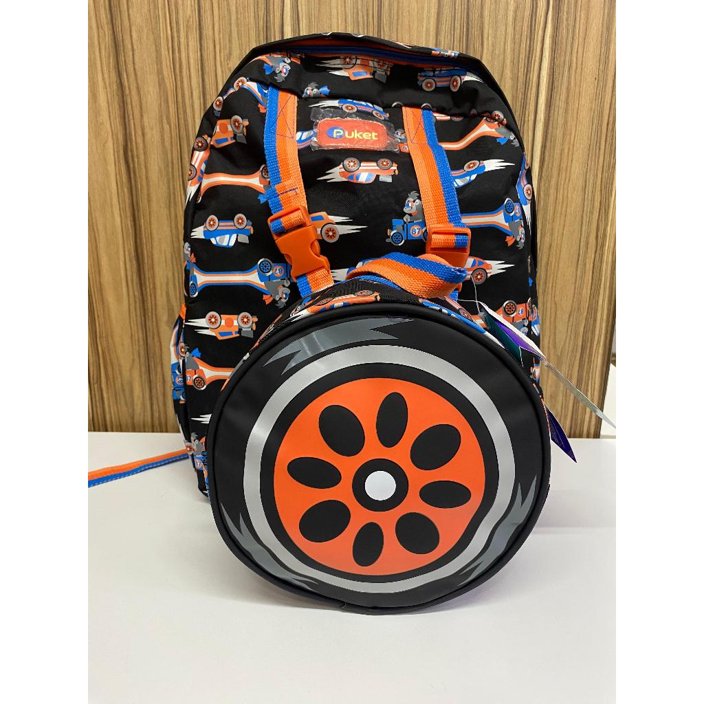 Mochila Infantil Puket com Lancheira – Tema Gorila Piloto 🦍🏎️