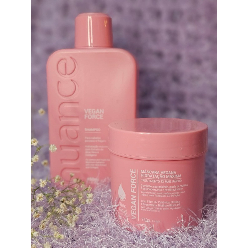 Kit Vegan Force Nuance – Shampoo + Máscara Vegana Hidratação Máxima & Fortalecimento (250 g/450 ml)