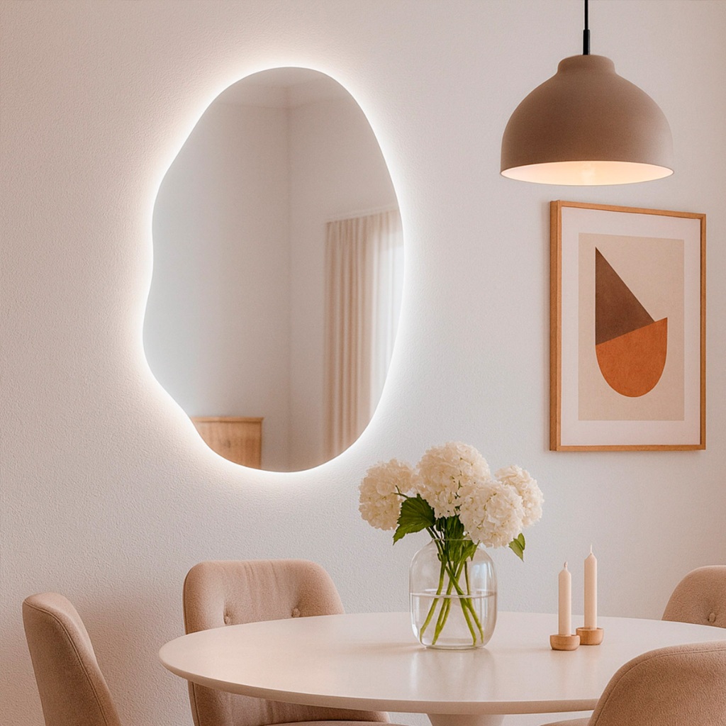 Espelho Decorativo com Led 55x75 Rubi Orgânico Lapidado de Parede Para Sala Quarta Banheiro em Oferta na Shopee