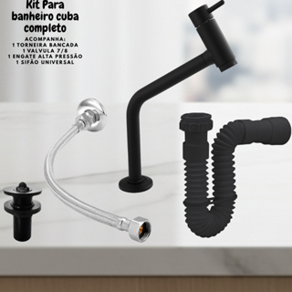 Kit para Lavatório/Banheiro Torneira + Válvula + Sifão + Engate - Black/Preto em Oferta na Shopee