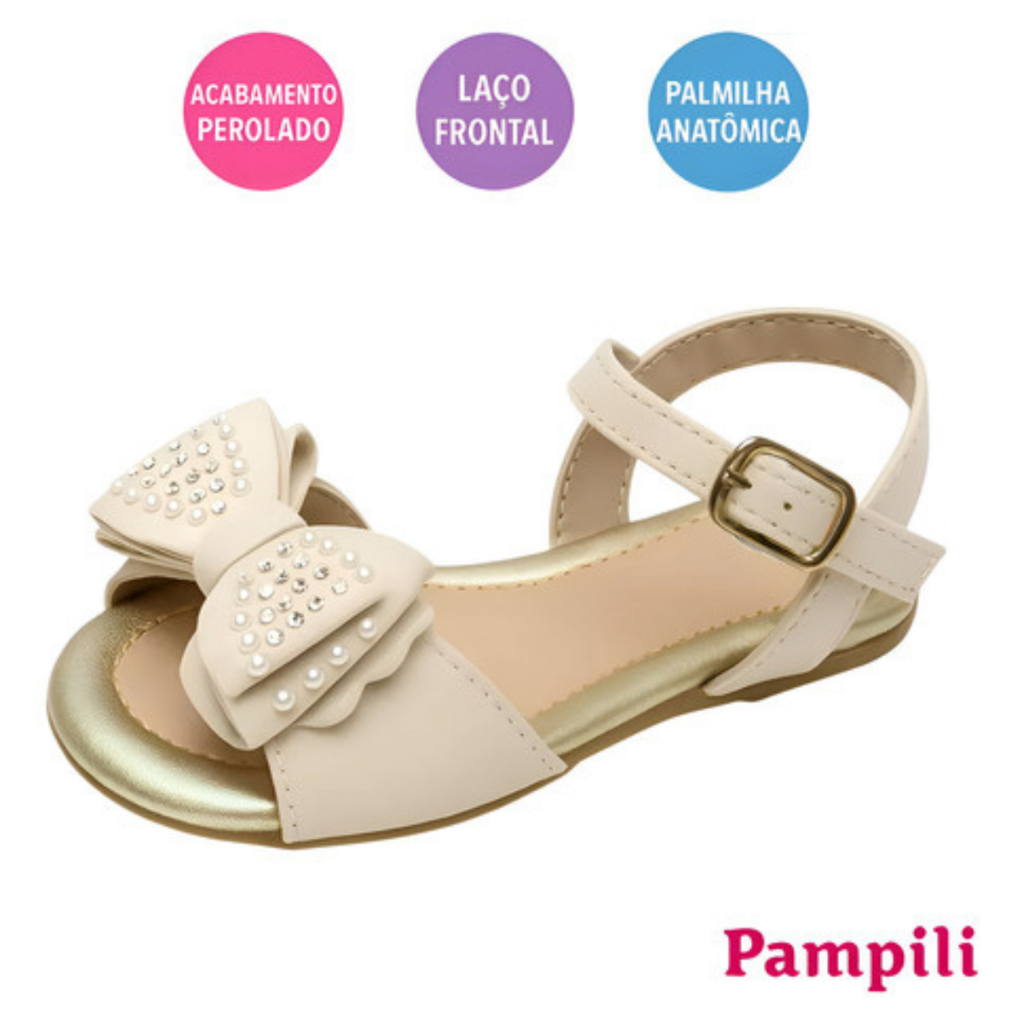 Sandália Infantil menina  Pampili Pérola Laço Strass Antiderrapante Mili em Oferta na Shopee