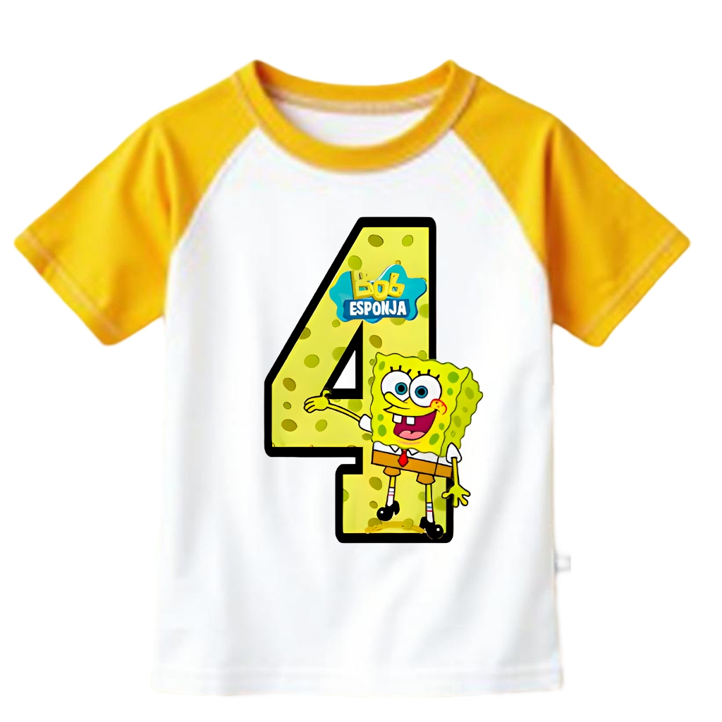 Camiseta Bob Esponja Infantil com numero aniversário Fantasia Branco e Amarelo em Oferta na Shopee