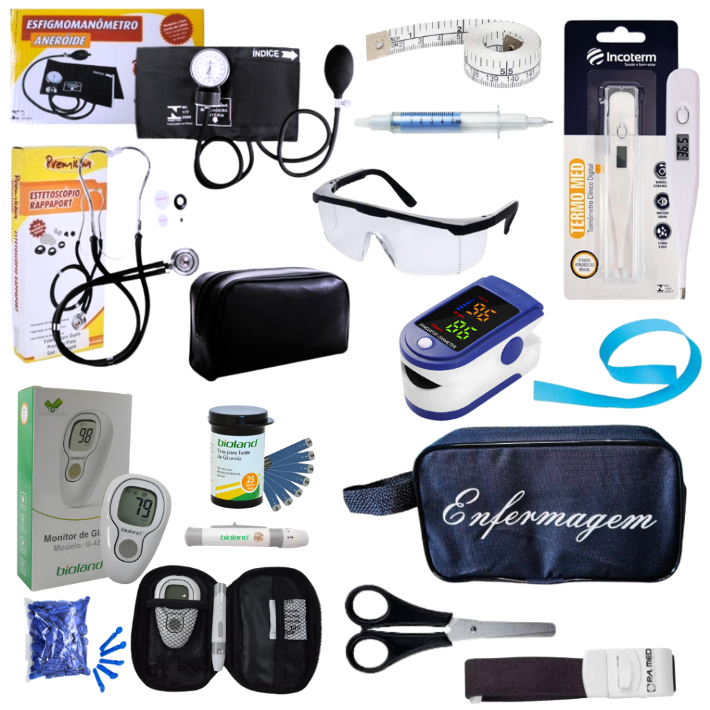 Super Kit Enfermagem Aparelho de Pressão + Estetoscópio Premium Completo + Oximetro + Nécessaire