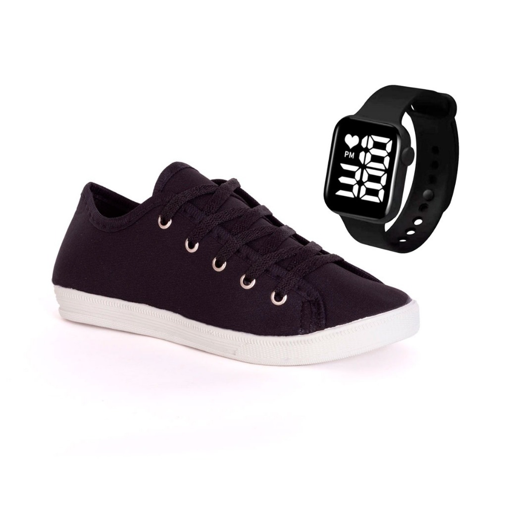 sapatenis casual feminino macio leve dia a dia trabalho confortavel + relogio