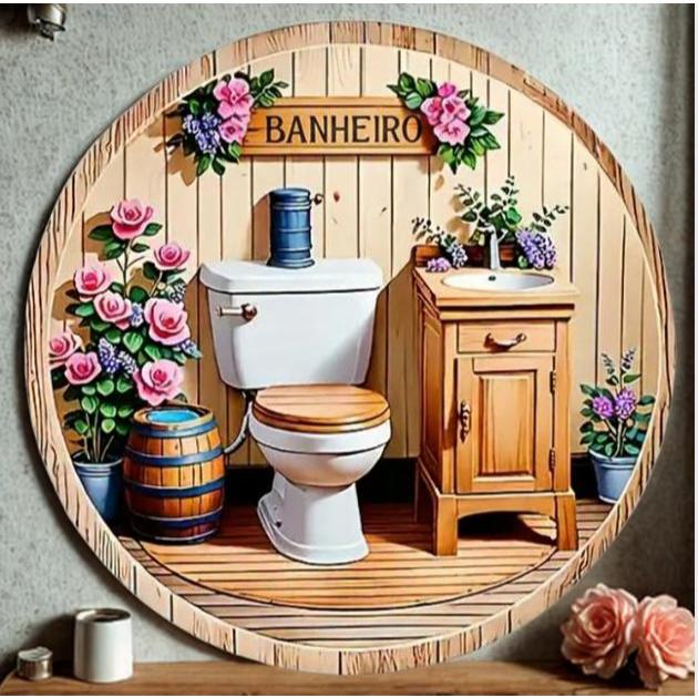 Placa Quadros Decorativos Informativo  Redondos  Banheiros Toillet WC Lavabo 20x20 Vintage Retro