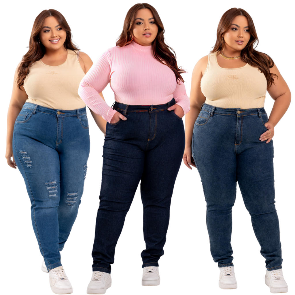 Calças Femininas Jeans Alta levanta Plus Size com Lycra Cintura Alta levanta em Oferta na Shopee