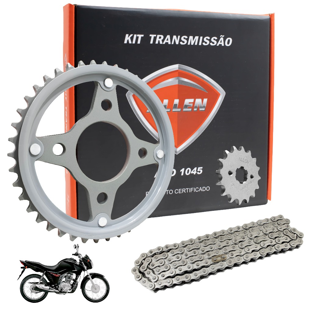Kit Transmissão Titan 150 Fan 150 2004 a 2015 Allen 428H 118L 43T 16T Completo ALLen Aço 1045
