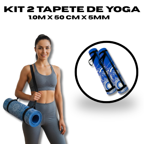 KIT 2 Tapetes Yoga Pilates 1m x 50cm x 5mm Colchonete Academia Antiderrapante Ginástica Fitness