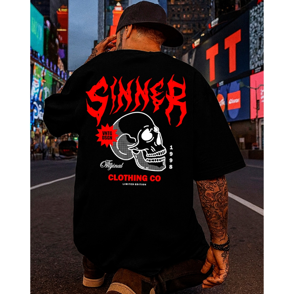 Camiseta Streetwear Oversized Sinner Skull Estampada Caveira Camisa Algodão Penteado Premium Unissex em Oferta na Shopee
