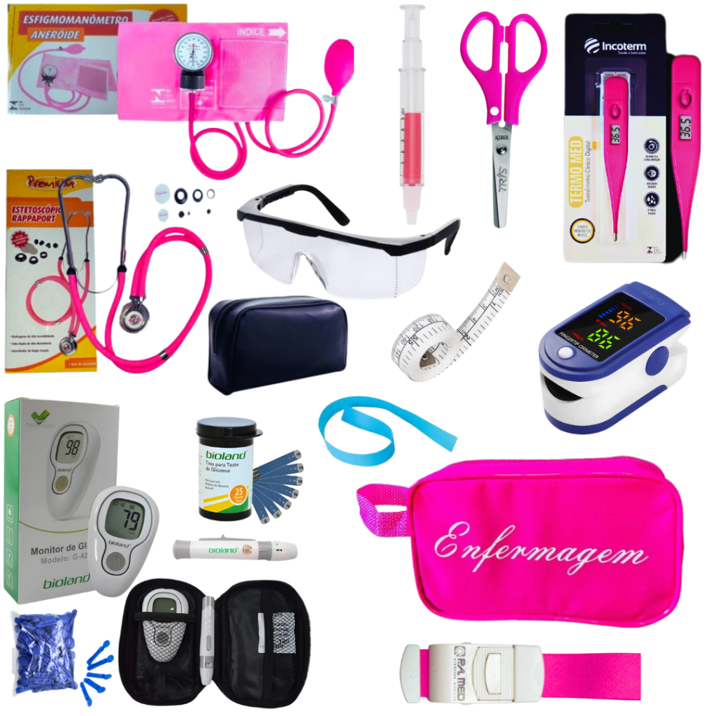 Super Kit Enfermagem Aparelho de Pressão + Estetoscópio Premium Completo + Oximetro + Nécessaire em Oferta na Shopee