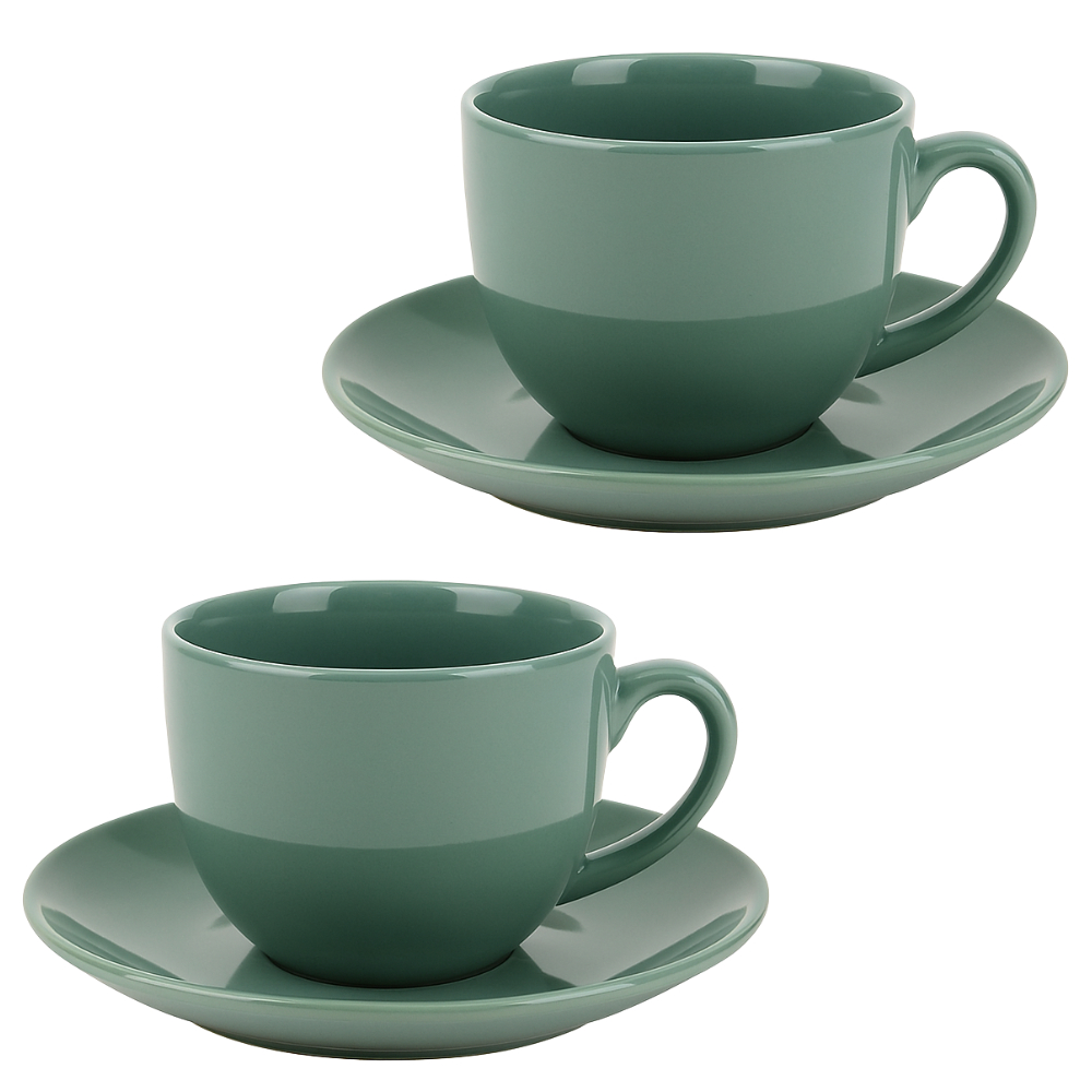 Conjunto 2 Xícaras de Chá com Pires 220ml Porcelana Verde Sálvia L’Hermitage 31188