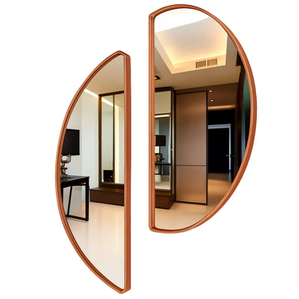 Espelho Meia Lua Moldura Em Couro Caramelo De Parede 60x30 Para Sala Quarto Banheiro Envio Imediato em Oferta na Shopee