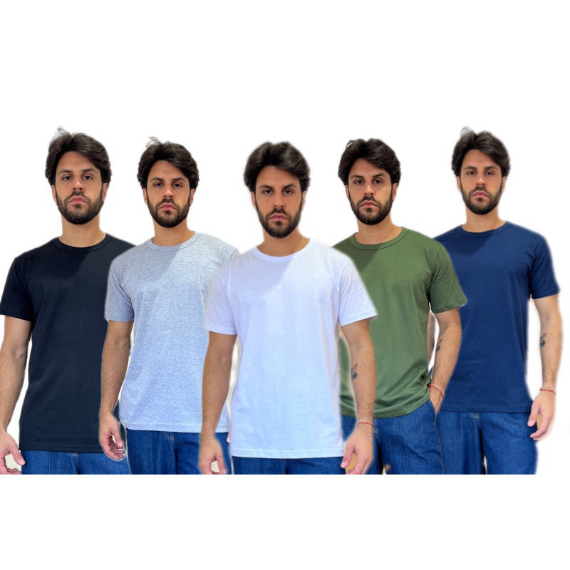 Kit 5 Camisetas Básicas Masculina 100% Algodão Reforço Ombro a Ombro Moderna Casual Lisa