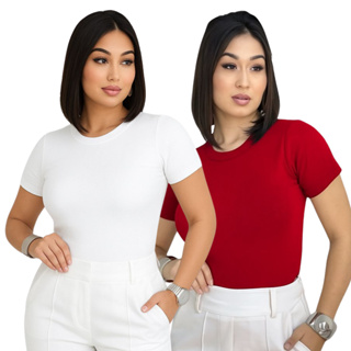 Kit 2 Blusa Baby Look Feminina Suplex Duplo Academia Elegante em Oferta na Shopee