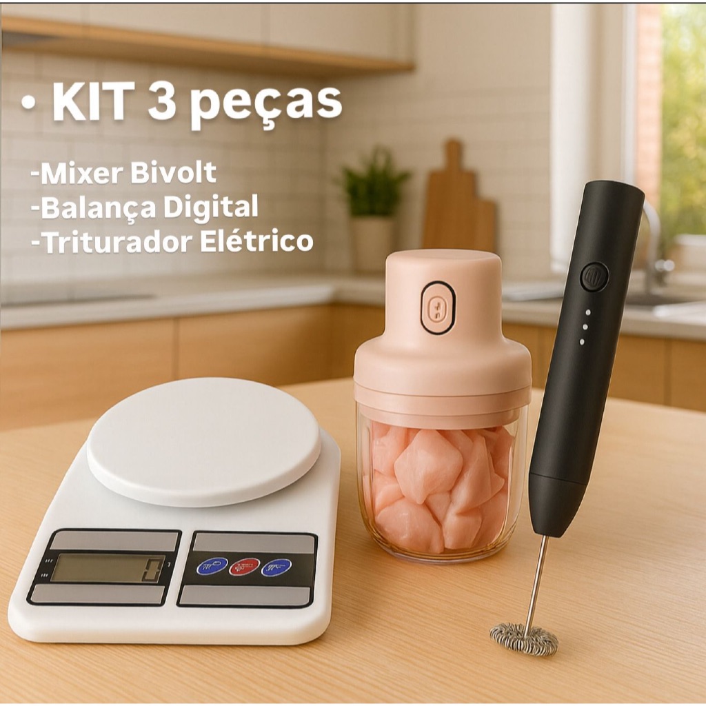 Kit Cozinha Completa Premium – Triturador + Balança + Mixer Elétrico