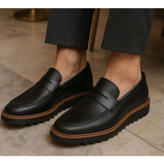 Sapato Social Masculino Oxford Loafer Tratorado Preto Sola Alta Tenis Moderno Derby Numeração 45 46
