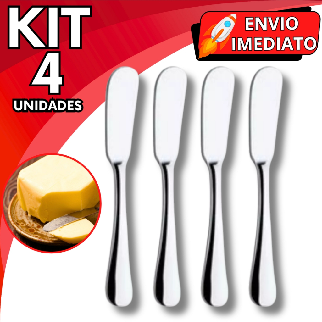 KIT Jogo 1/4 Espátulas Pá Inox Resistente para Manteiga Patê Geleia Requeijão Margarina Casa Cozinha Restaurante Padaria