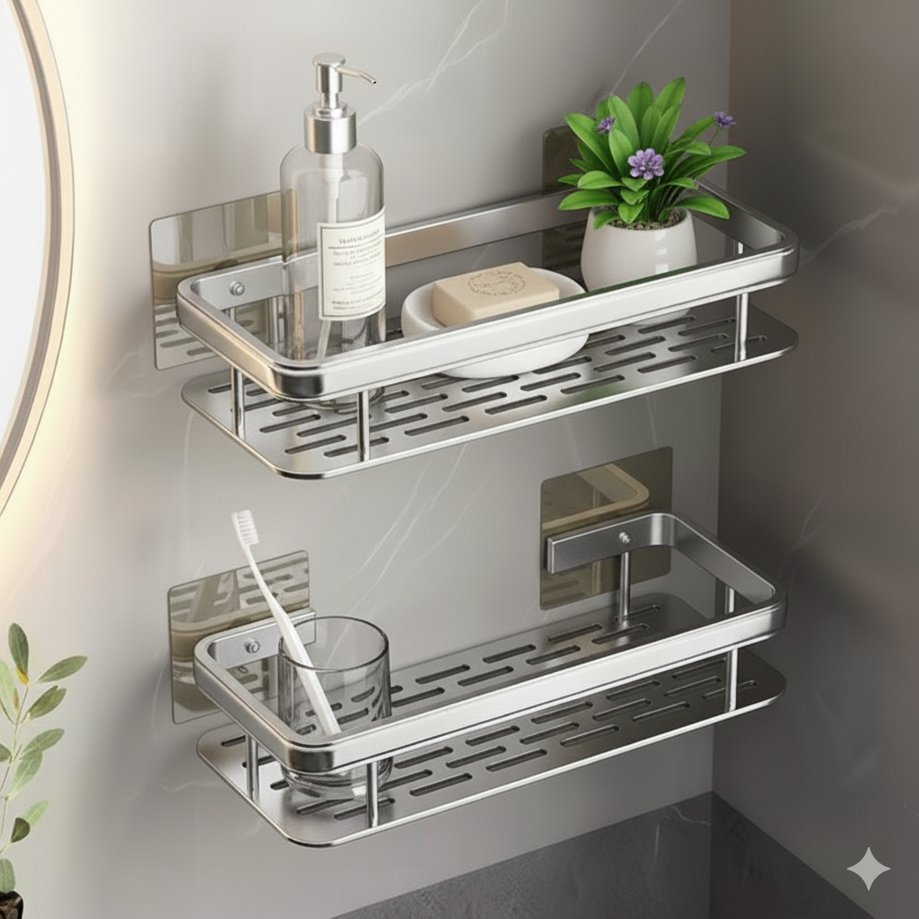 KIT 2 Suporte de Shampoo Organizador Cromado Inox Prateleira Sem Furo Banheiro Premium em Oferta na Shopee