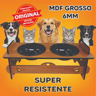 Comedouro Bebedouro Elevado Duplo Pet Gato Cachorro Com Tigela Em Madeira Mdf 6mm Super Resistente em Oferta na Shopee