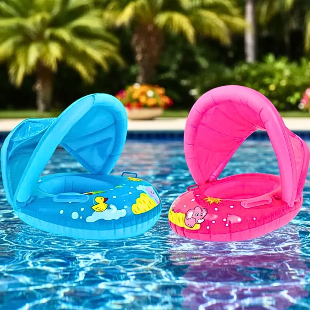 Boia Bote Inflável Infantil Para Piscina Água Casinha Com Cobertura Para Sol Removível Menino Menina