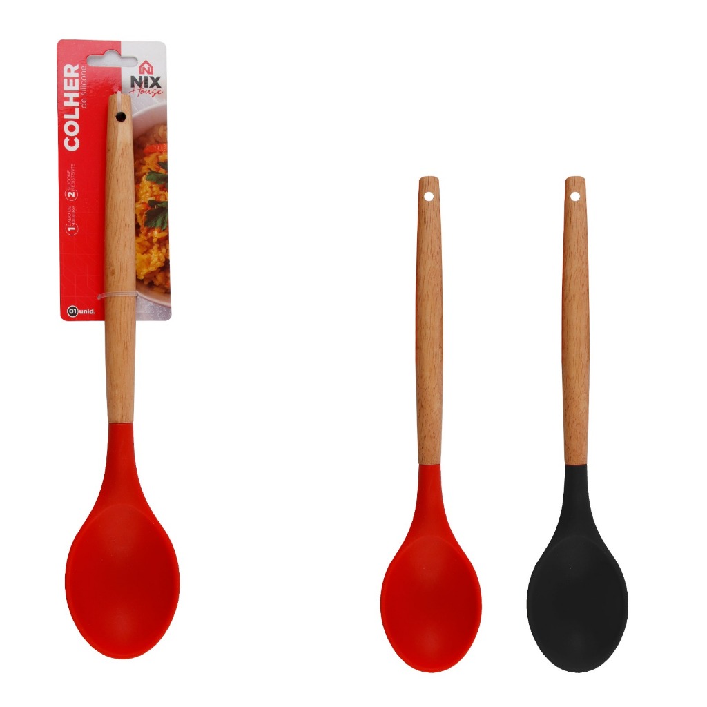 Colher De Silicone Cabo De Madeira Resistente Ao Calor Cozinha Utensílios em Oferta na Shopee