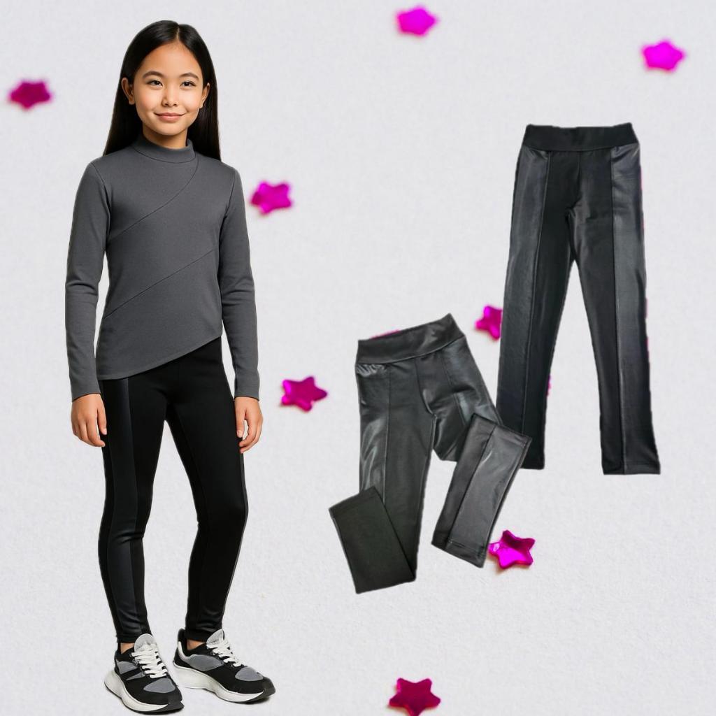 Kit 2 Calças Legging Montaria Infantil e Juvenil de Suplex Peluciada com Detalhe em Cirrê - Leg menina inverno moda kids